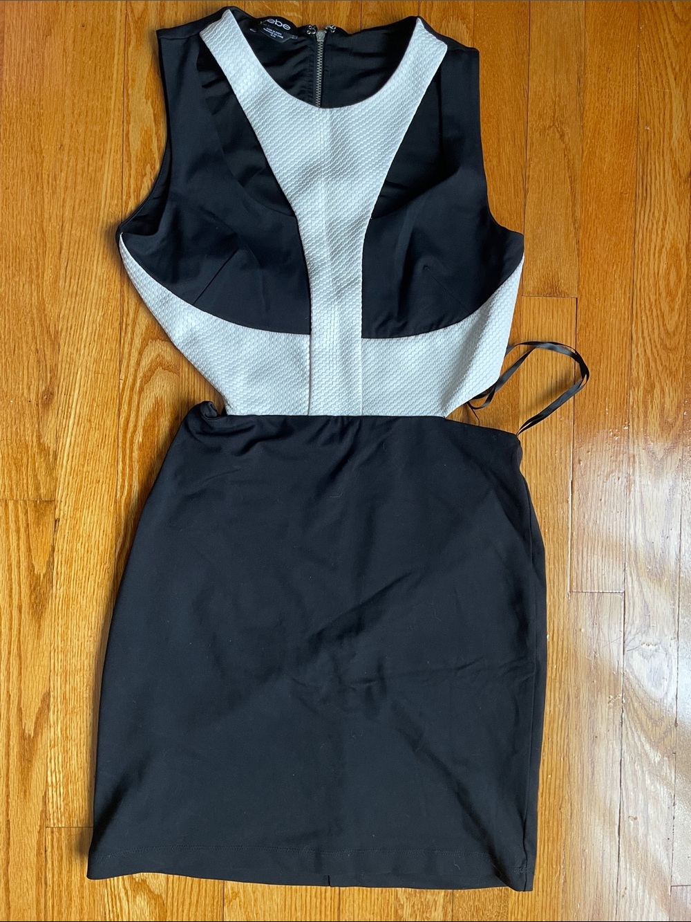 bebe Black and White Color-Block Mini Dress cutout